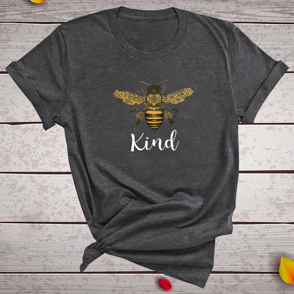 Kind Bee T Shirt Women Short Sleeve Summer Casual Printed T Shirt