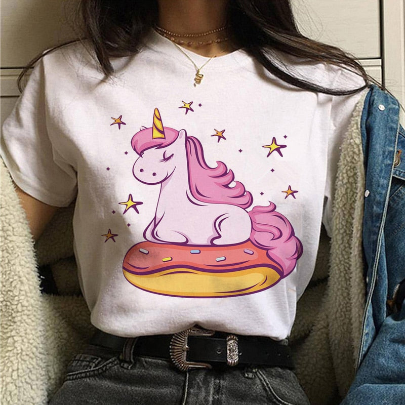 unicorn harajuku women kawaii cartoon funny ulzzang 90s streetwear tshirt korean style grunge female Casual t-shirt clothing