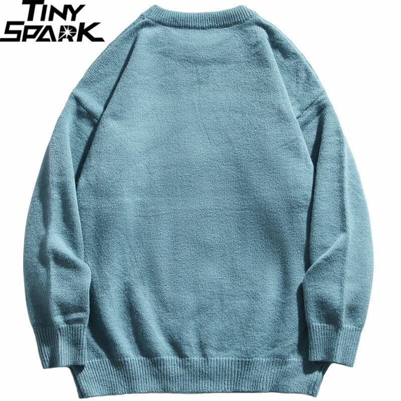 Men Hip Hop Streetwear Knitted Sweater Funny Bear Sweater Jumper