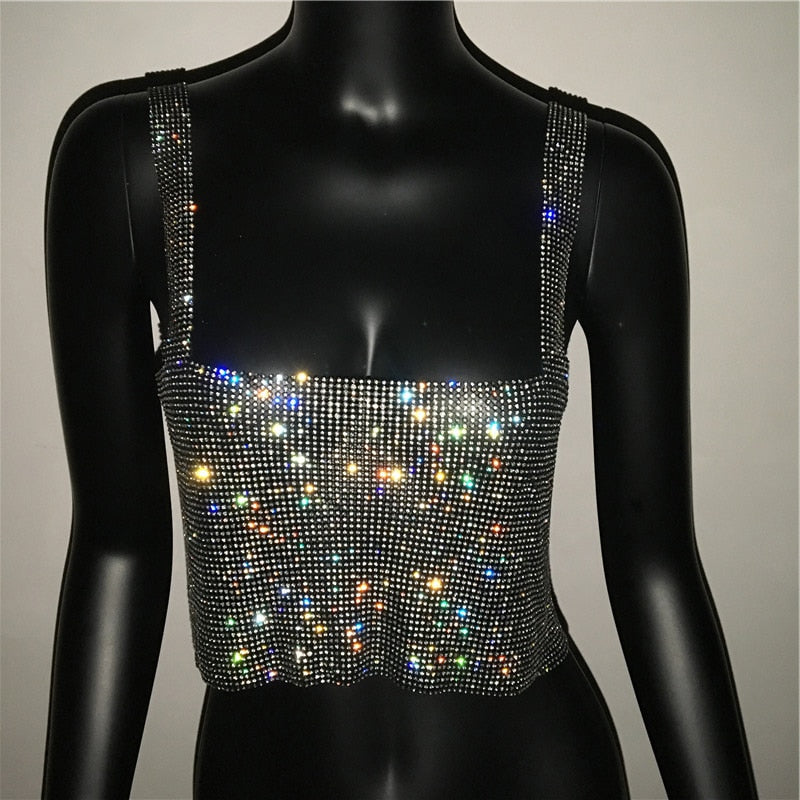 Glitter Nightclub Backless Rhinestone Tank Top Metal Crystal