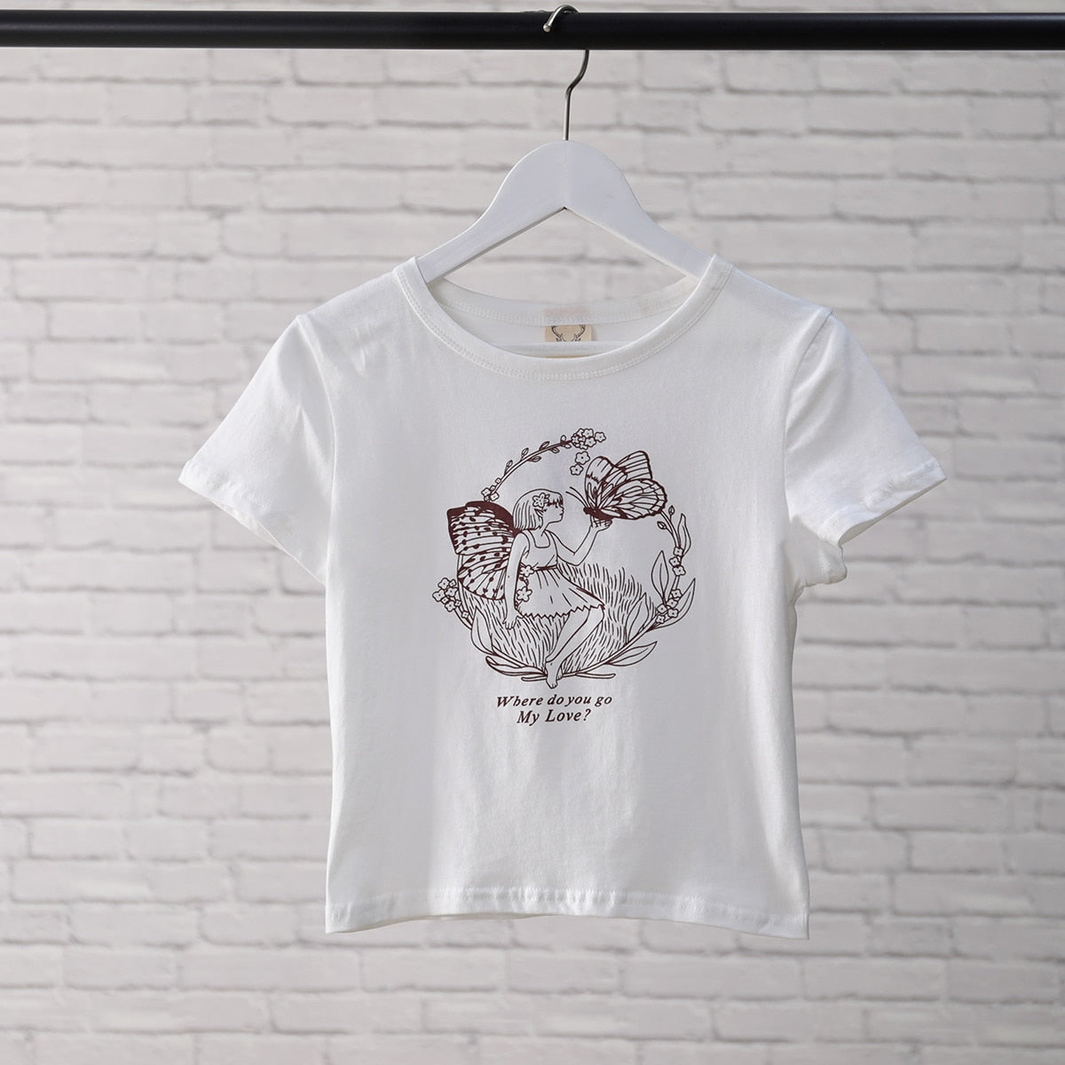 Butterfly Fairy Vintage Crop Top Women Summer Short Sleeve