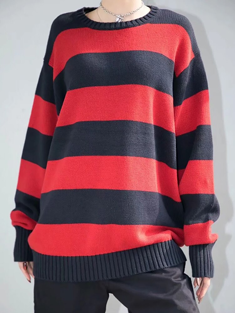 Girls Oversize Striped Sweatshirts Autumn Fashion Vintage Pullovers