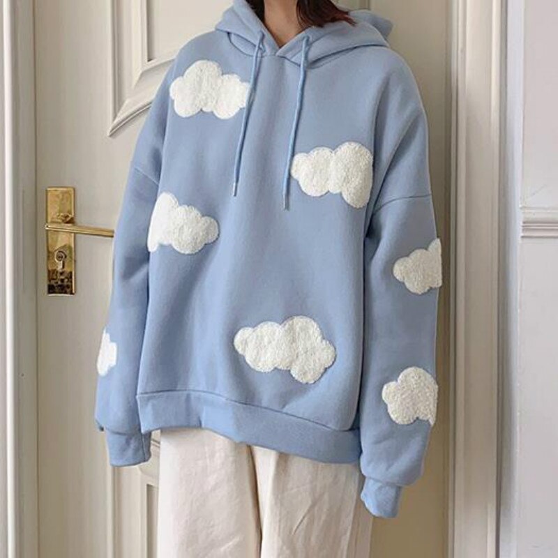 Korean Sweatshirt Women Winter Fashion Clouds Pullover Plus Velvet