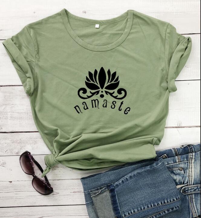 Cotton Women T Shirt Namaste Lotus Printed Tshirt Ladies
