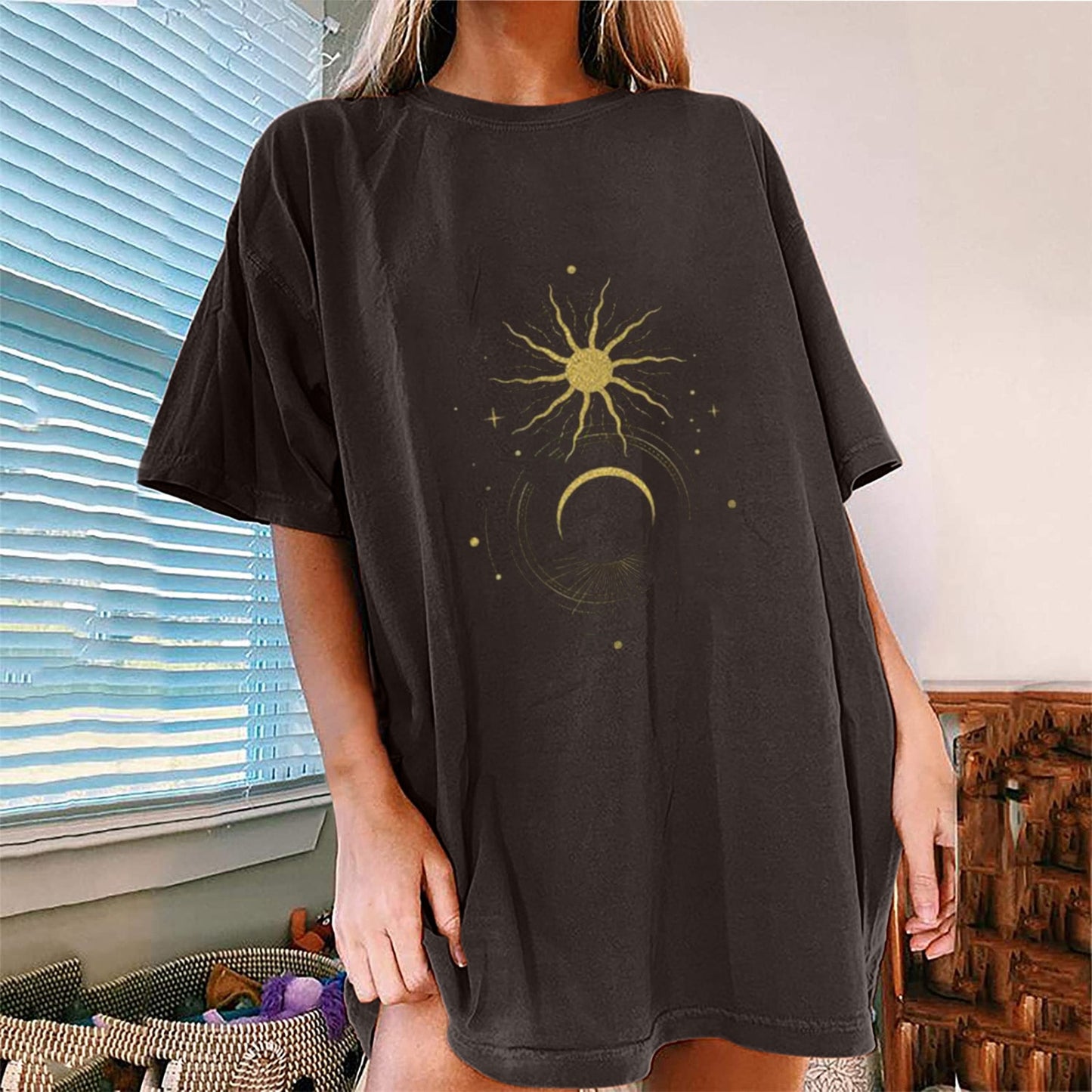 Drop Shoulder Women T Shirt Golden Moon