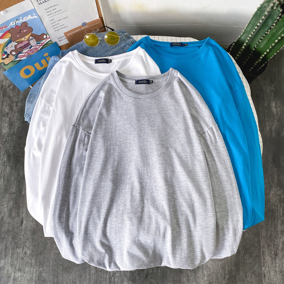 10 Solid Color Women Long Sleeve T shirts Korean Women