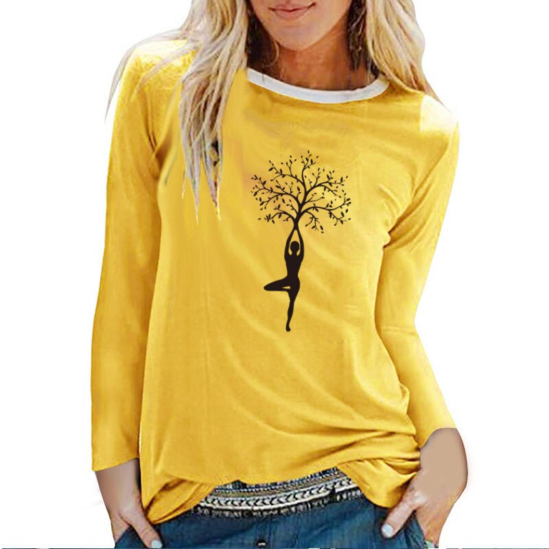 Lady Tree Print Long Sleeve T-shirts Women Autumn Winter Shirts