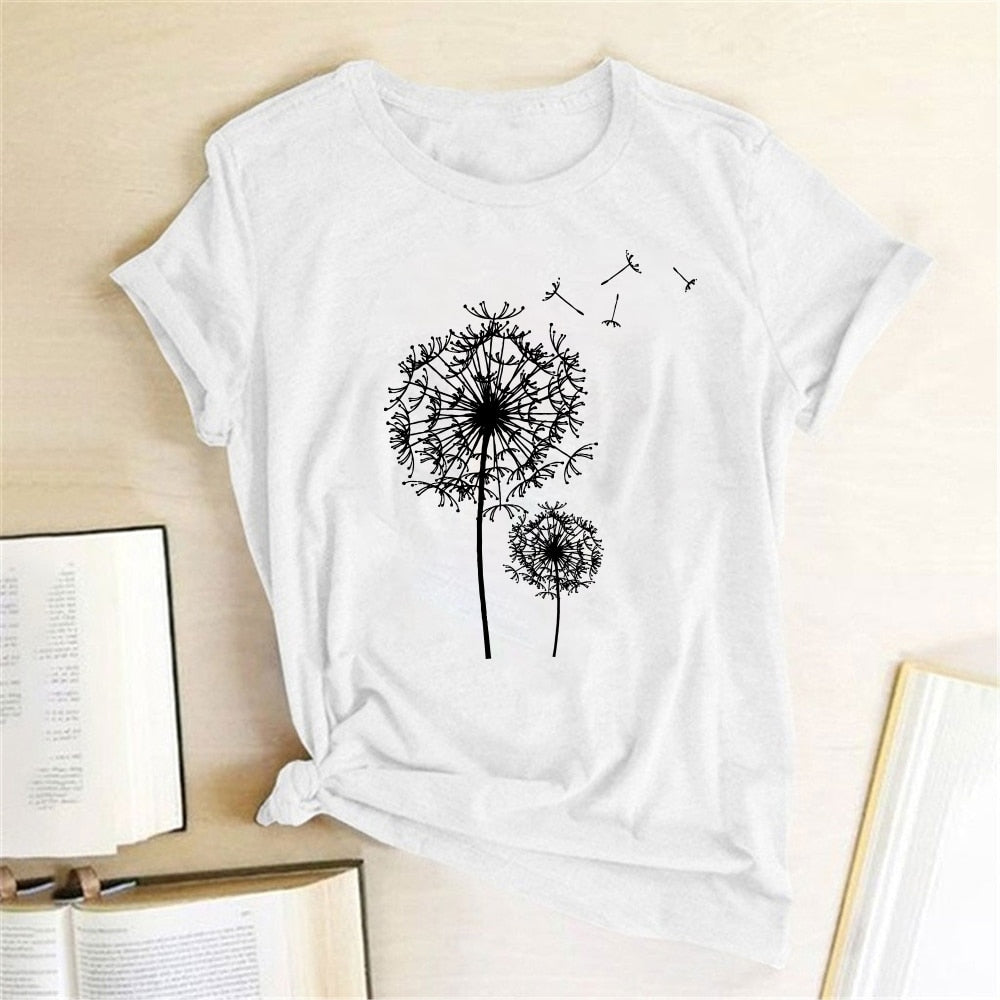 Dandelion Printed T-shirts Women T Shirt Summer