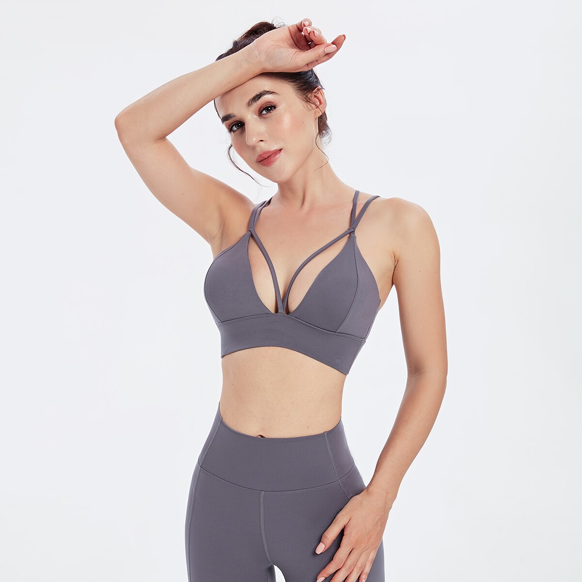 Women Sexy V-Neck Sports Bra Cross Yoga Tops Push Up Fitness Workout Crop Tops Female Underwear