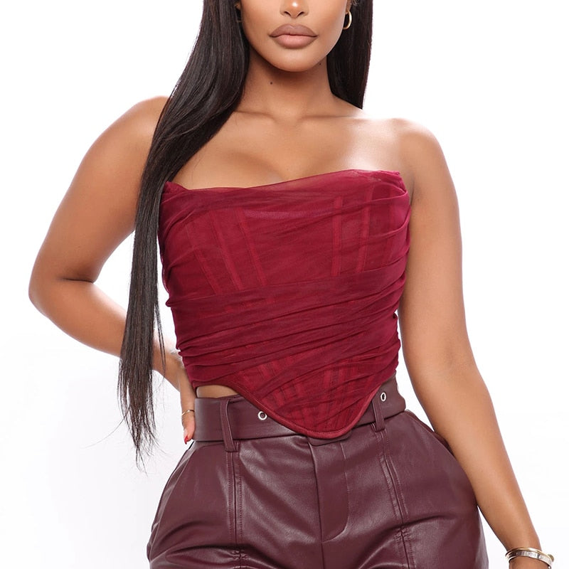 Sexy Corset Top Women Sleeveless Off Shoulder Boned Cropped