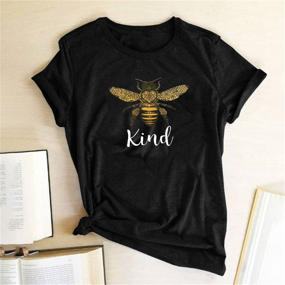 Kind Bee T Shirt Women Short Sleeve Summer Casual Printed T Shirt