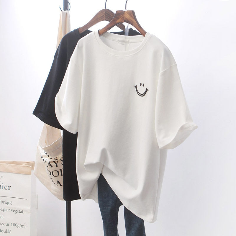 t-shirt Top T Shirt Women Tshirt Loose Smile White Short Sleeve Girls New Woman Generation WBXT211