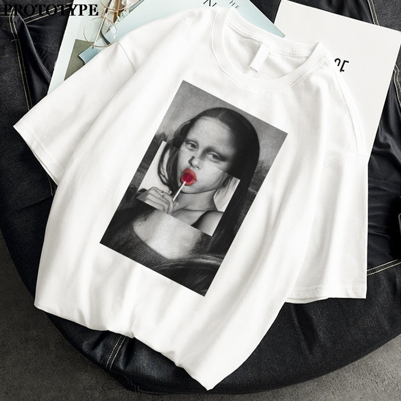 Women T-Shirt Monla Lisa Printed t-shirt Female Ulzzang Aesthetic T-Shirts with short sleeve Harajuku Tops Oversized t-shir