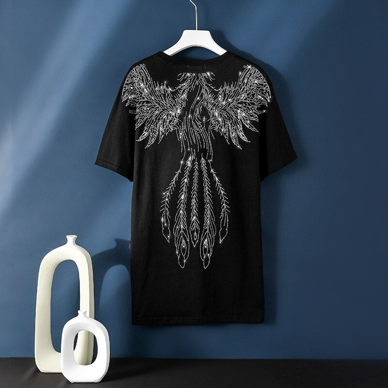 Summer Phoenix pattern hot diamonds short-sleeved T-shirt