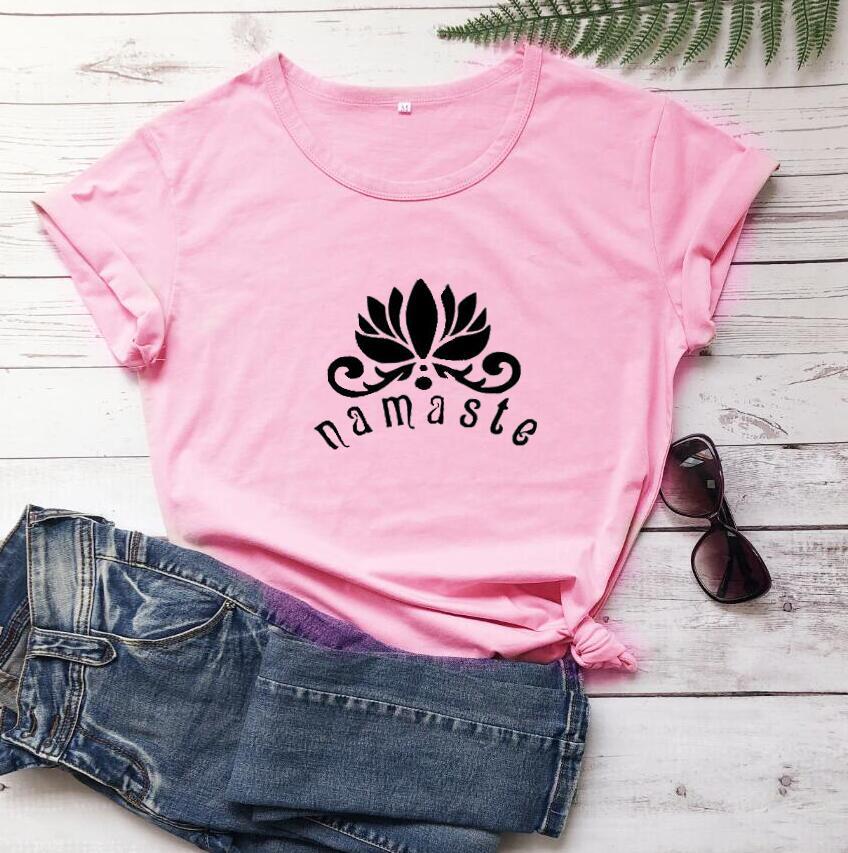 Cotton Women T Shirt Namaste Lotus Printed Tshirt Ladies