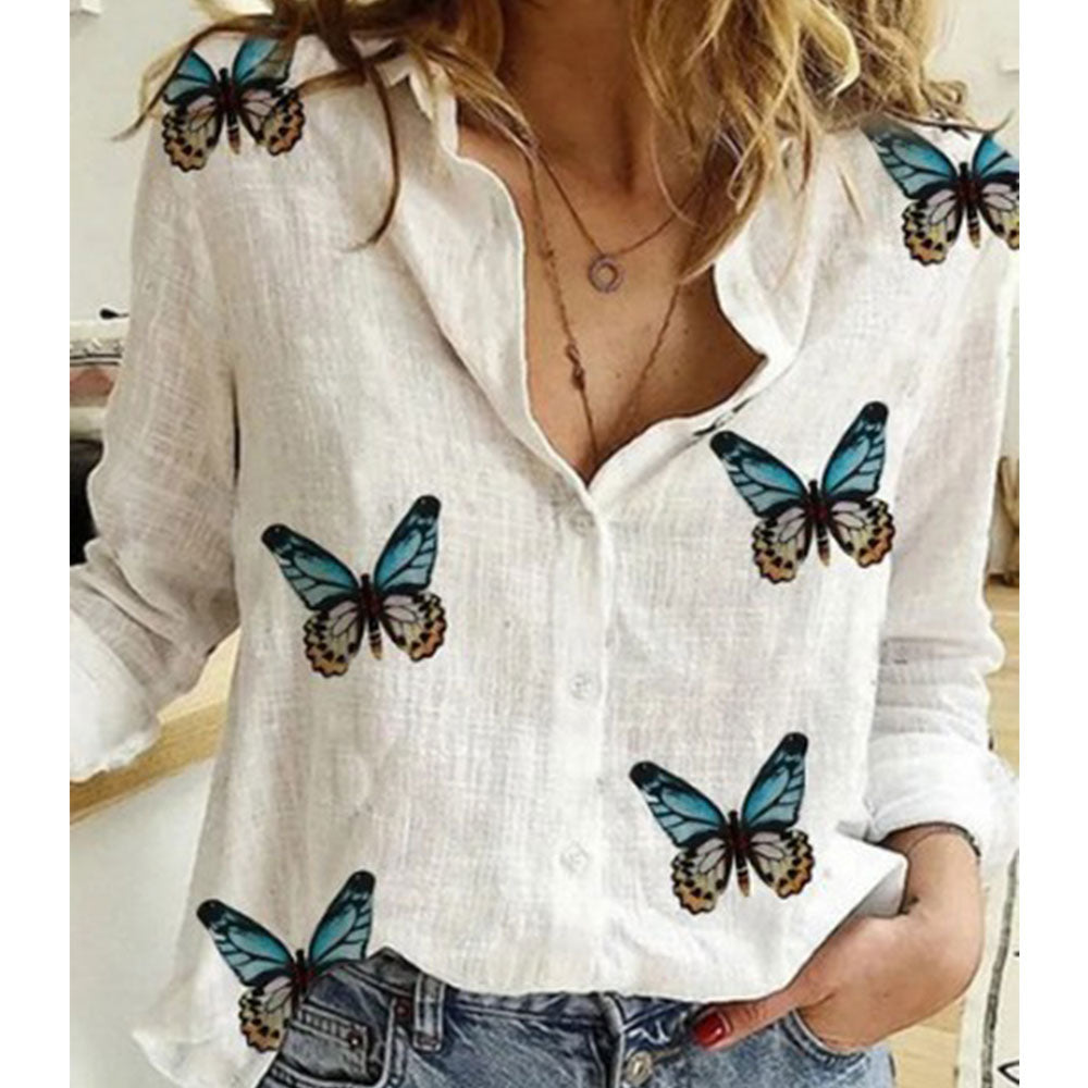 Autumn Long Sleeve Casual Loose Shirt Women Elegant Butterfly