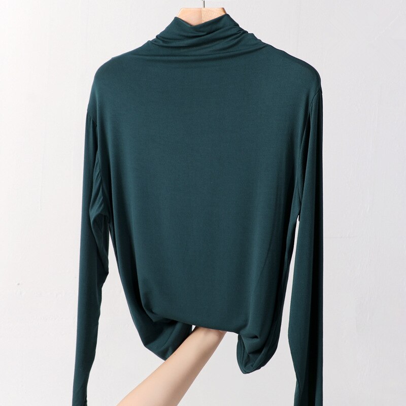 100% cotton long sleeve Solid Turtleneck t-shirt women high stretch slim tops spring autumn skinny Basic Bottoming tshirt tight