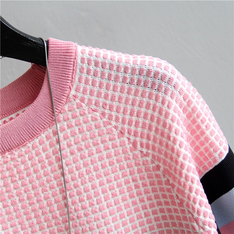 Plaid T Shirt Women Striped Tshirt Knitted Cotton Korean