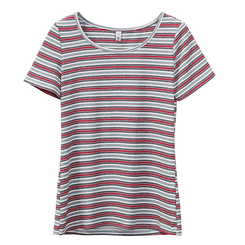 Casual Striped Women T Shirt O-Neck Short Sleeve Summer Lady Tees Top M30243