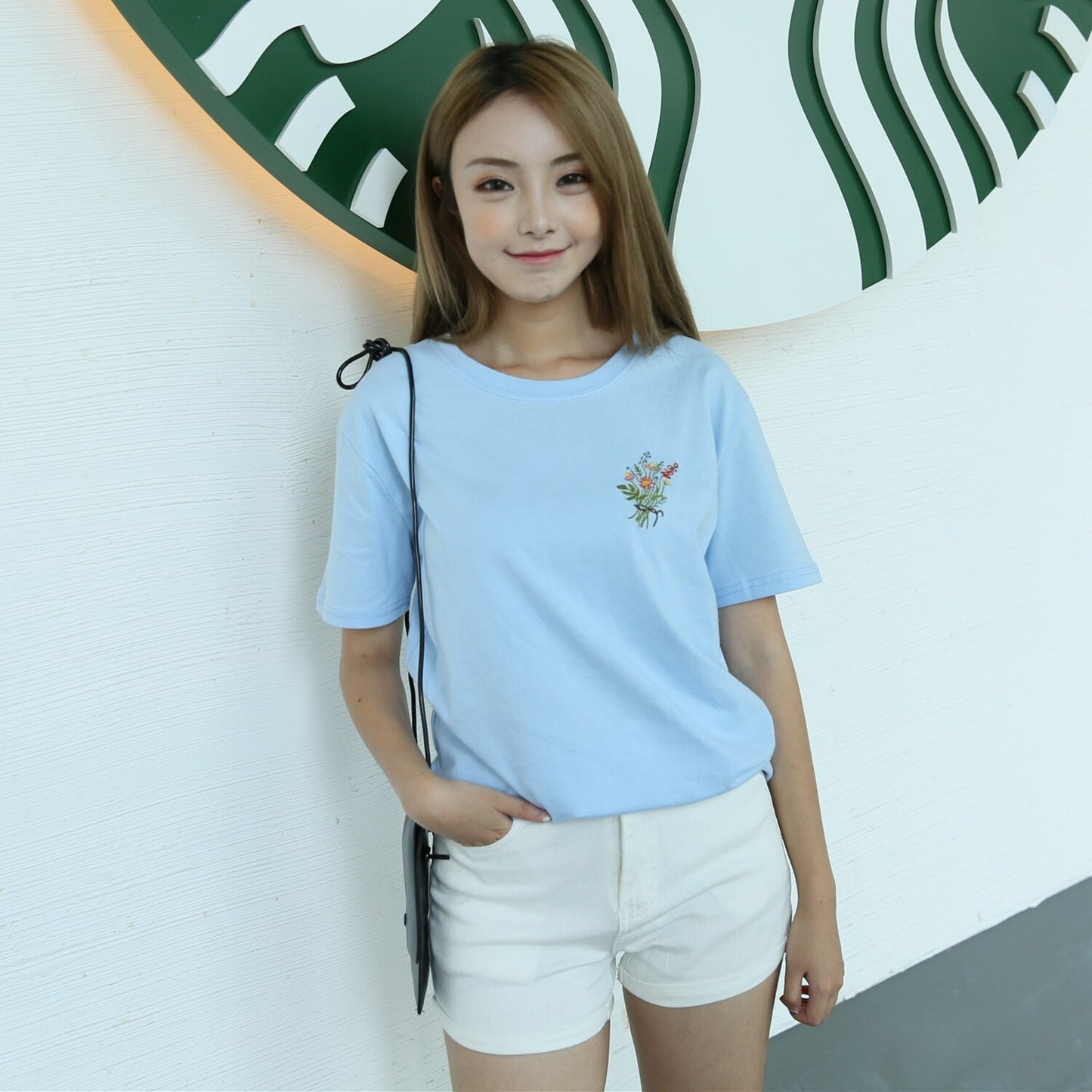 Summer Little Flower Emboridered Fresh Basic Loose Casual Short Sleeve Female T-shirt