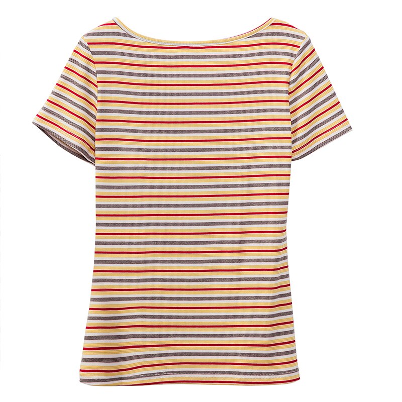 Casual Striped Women T Shirt O-Neck Short Sleeve Summer Lady Tees Top M30243