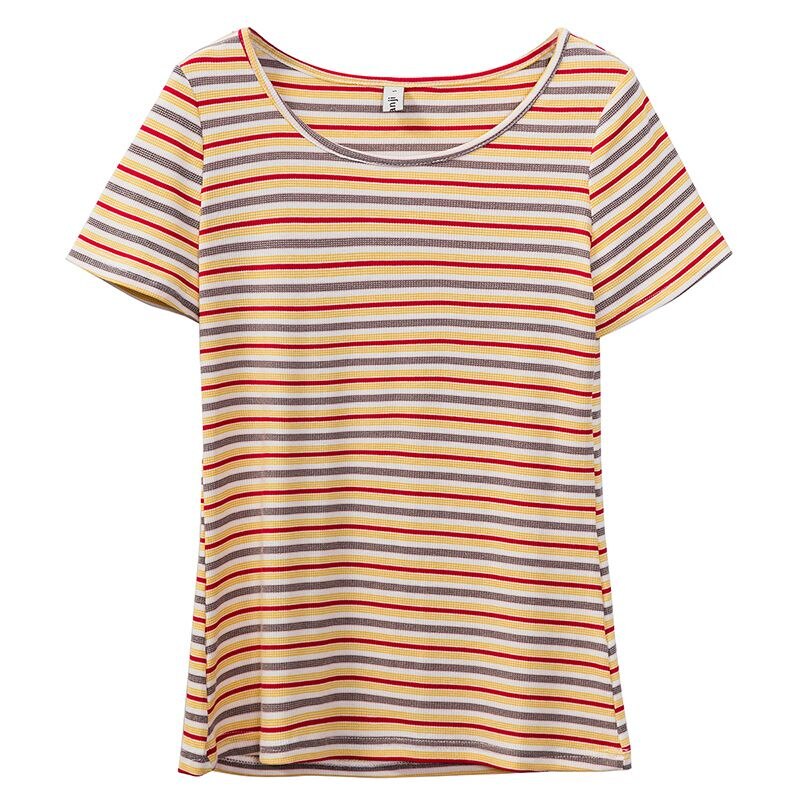 Casual Striped Women T Shirt O-Neck Short Sleeve Summer Lady Tees Top M30243