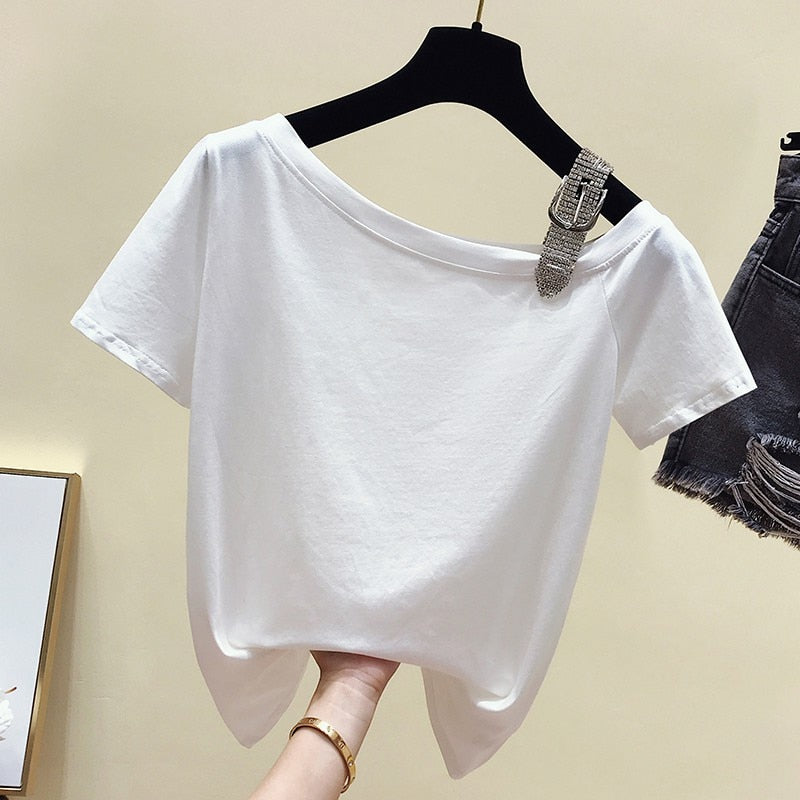 T-Shirt Women Summer Korean Style Slash Neck