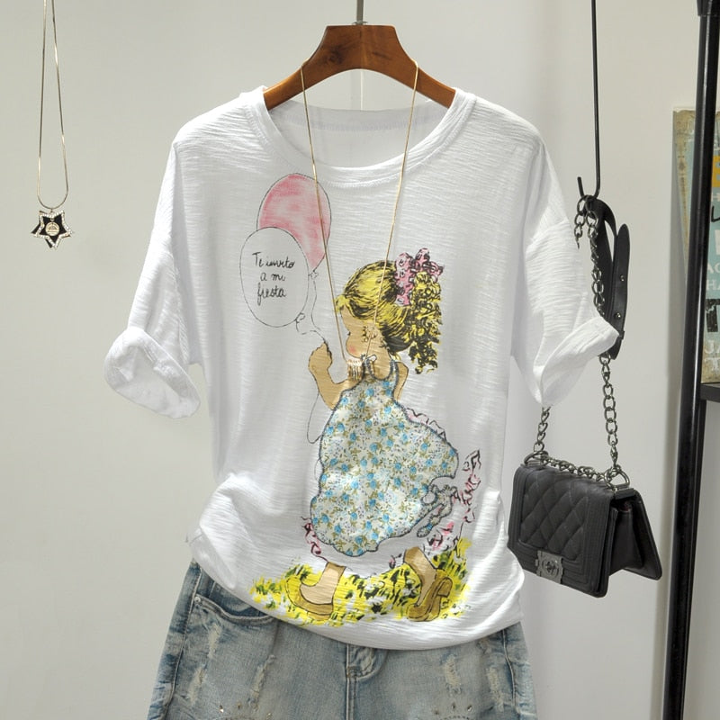 Summer England Style Short Sleeve Tees Tops Cartoon Kawaii