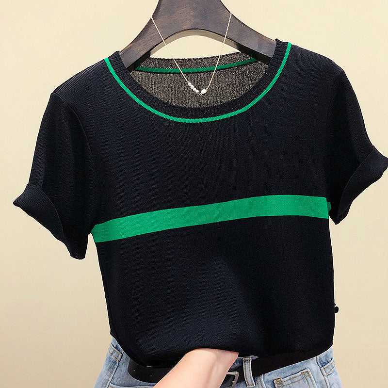 Thin Knitted T Shirt Women Clothes Summer Woman Sleeve Tees