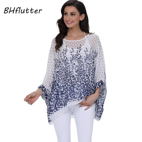 Plus Size Blouse Women Chic Floral Print Chiffon Blouses