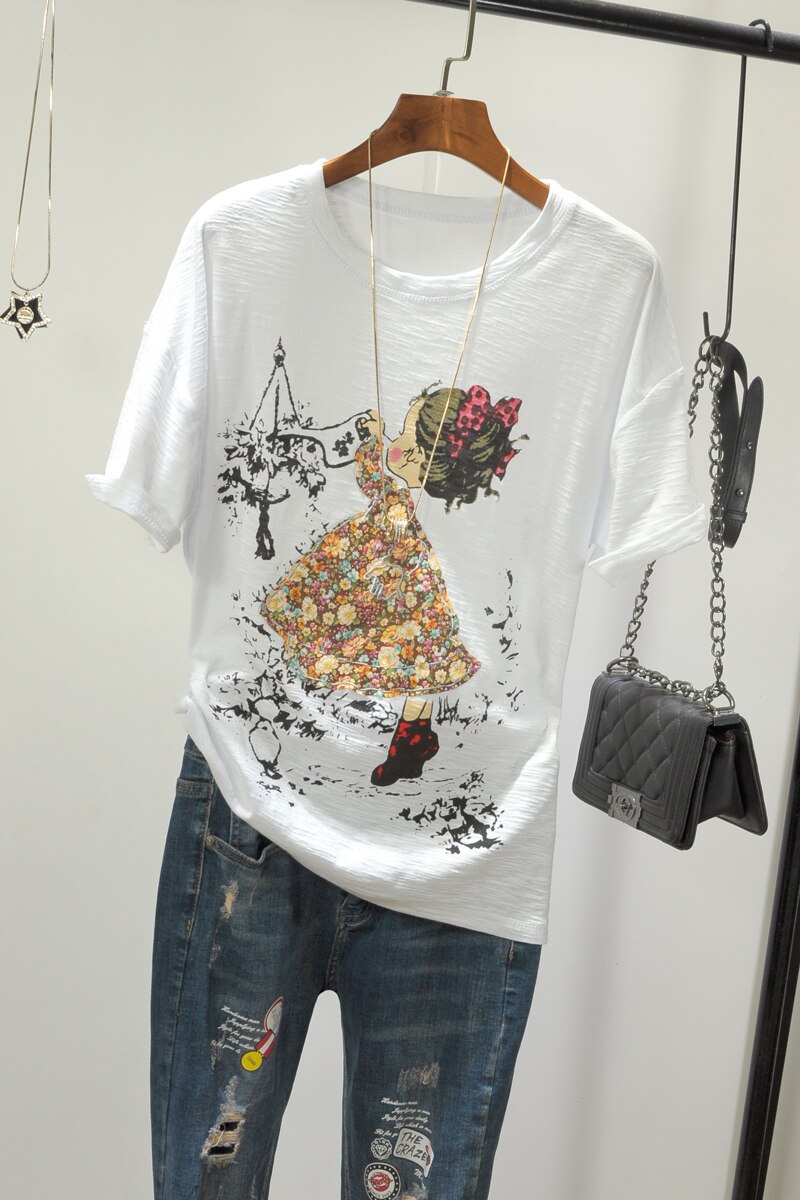 Summer England Style Short Sleeve Tees Tops Cartoon Kawaii