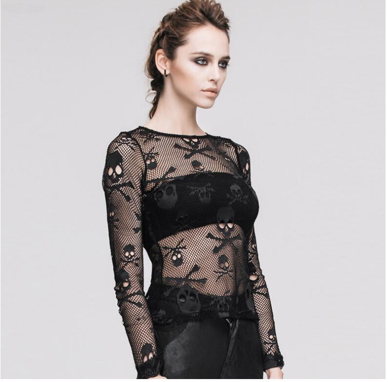 2020 Summer Women Sexy Fashion Casual Long Sleeve O Neck skull halloween base shirt halloween Skeleton undershirt Black T-shirt
