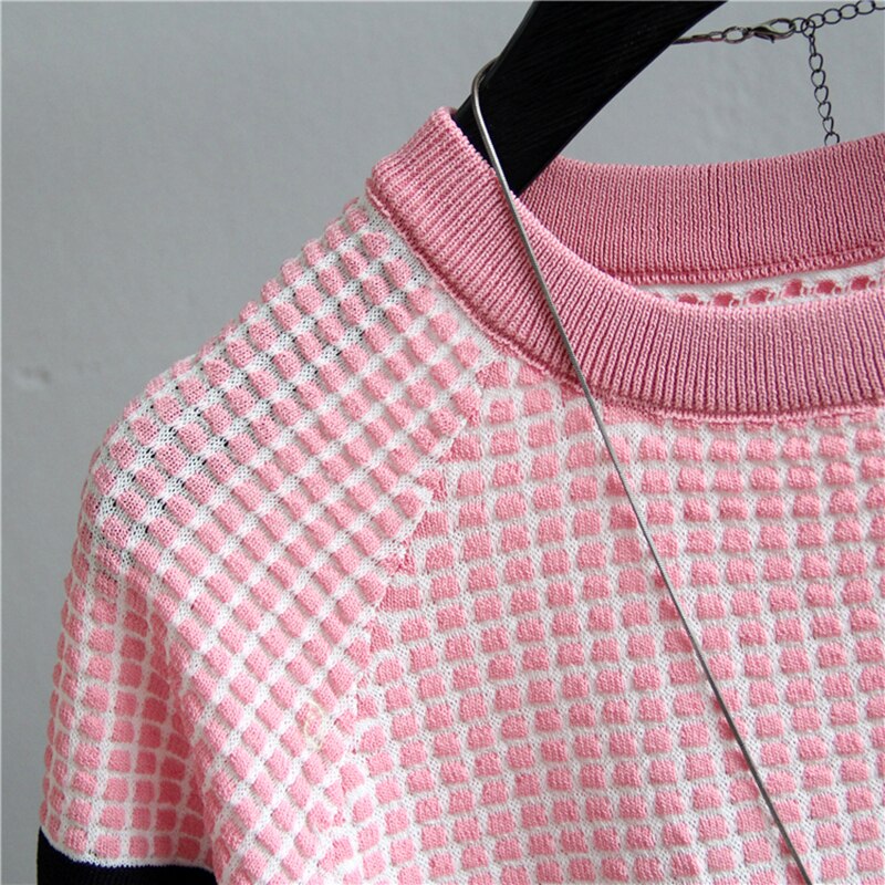 Plaid T Shirt Women Striped Tshirt Knitted Cotton Korean