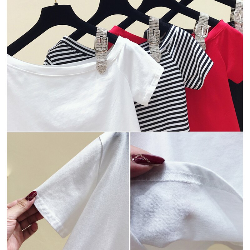 T-Shirt Women Summer Korean Style Slash Neck