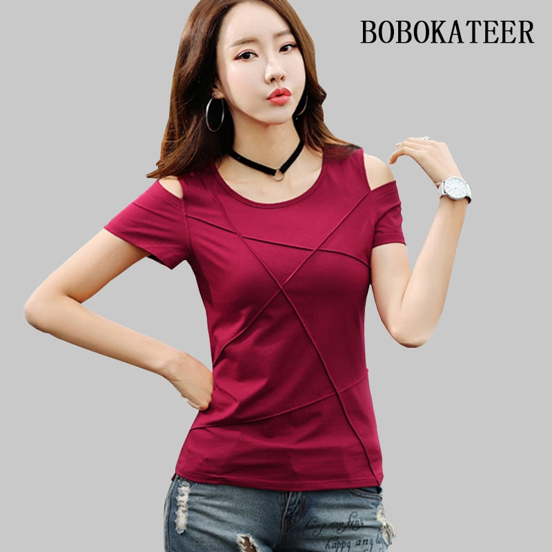 BOBOKATEER plus size t shirt women tshirt camisetas verano mujer 2020 off shoulder summer top t-shirt women tops tee shirt femme