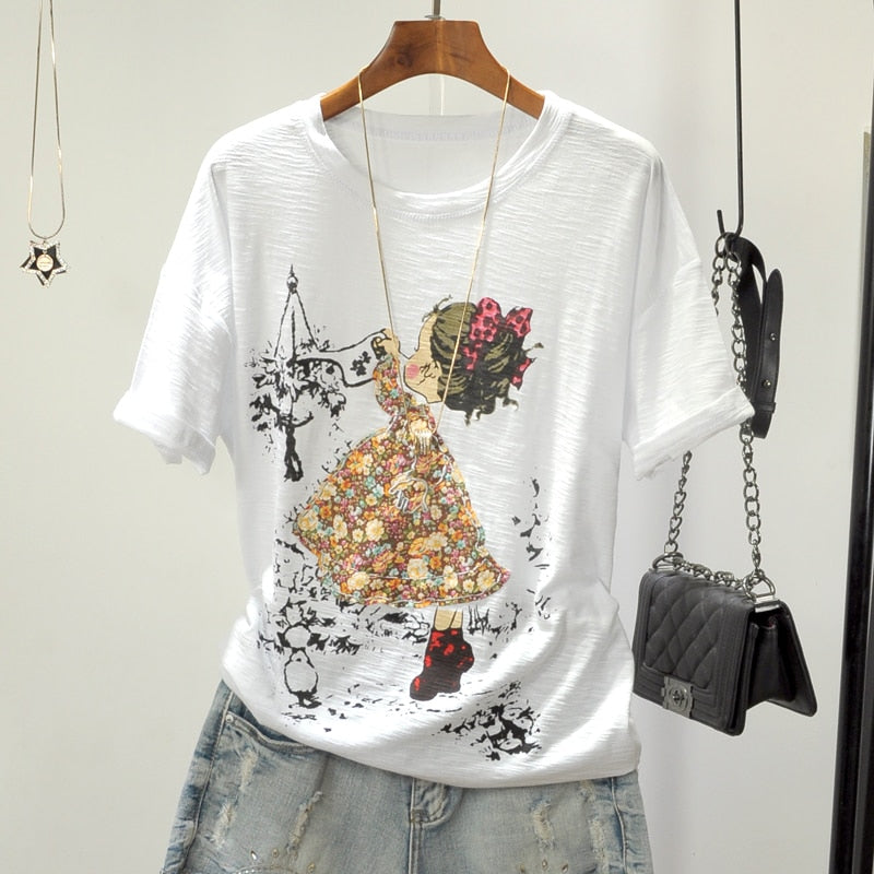 Summer England Style Short Sleeve Tees Tops Cartoon Kawaii