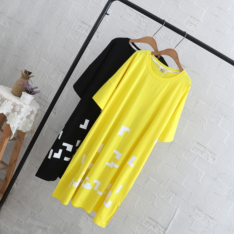 5 XL Plus Size Tops Tees Women Casual Short Sleeve Long Style T-shirt Black Yellow QYL207