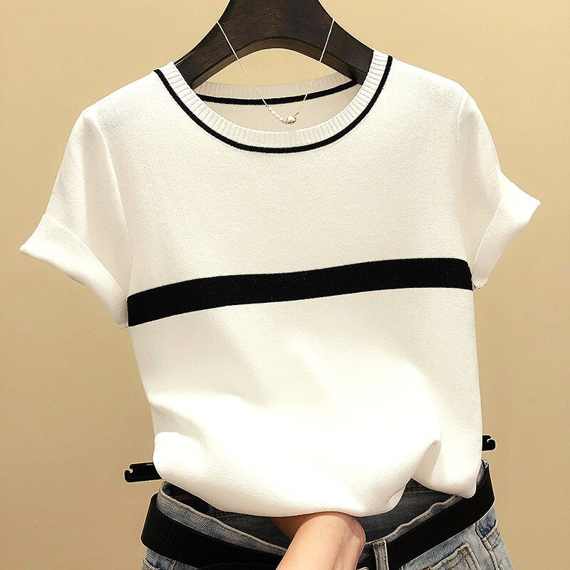 Thin Knitted T Shirt Women Clothes Summer Woman Sleeve Tees