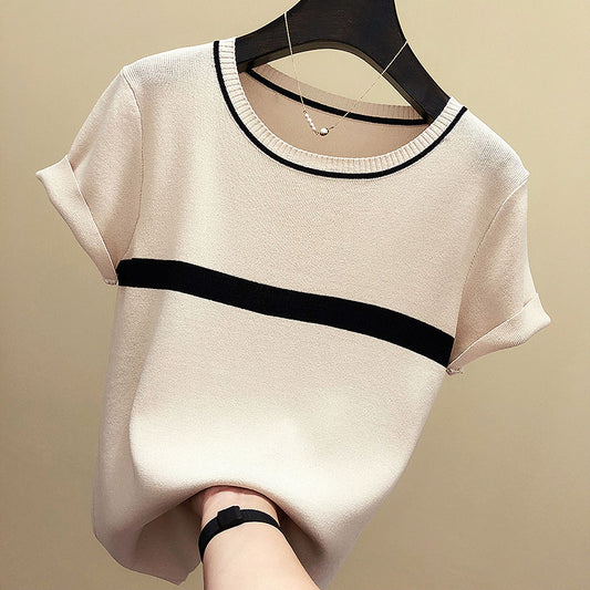 Thin Knitted T Shirt Women Clothes Summer Woman Sleeve Tees