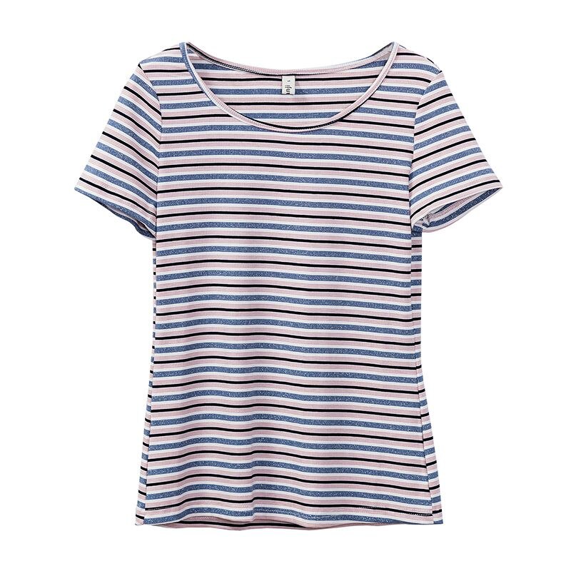 Casual Striped Women T Shirt O-Neck Short Sleeve Summer Lady Tees Top M30243