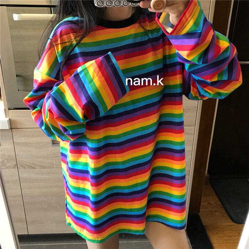 NiceMix Harajuku pumpkin Print letter T shirt Fake 2 Pieces Patchwork Casual Long Sleeve T-shirt Women And Men Streetwear Tops