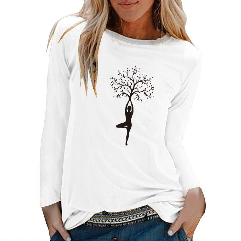 Lady Tree Print Long Sleeve T-shirts Women Autumn Winter Shirts