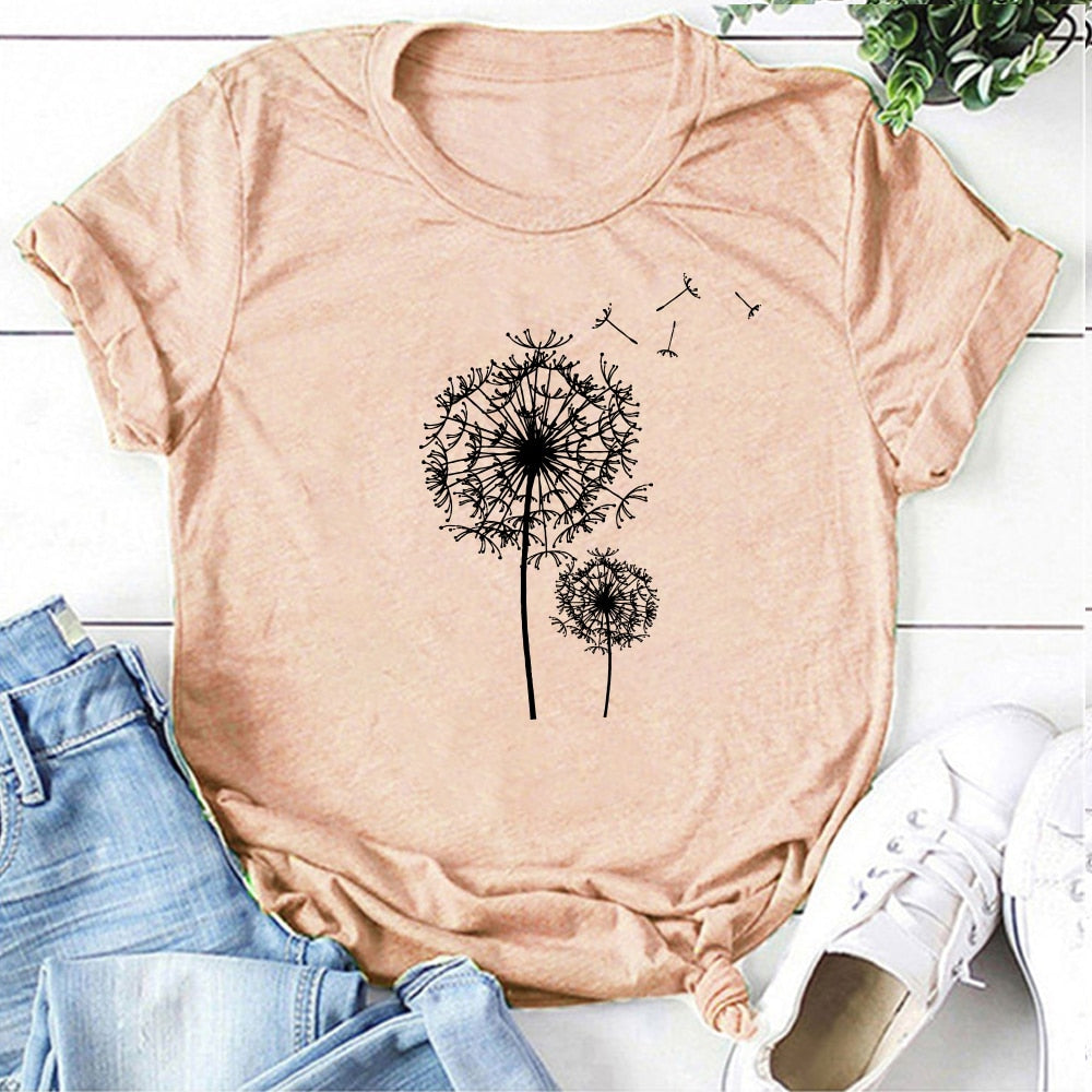 Dandelion Printed T-shirts Women T Shirt Summer