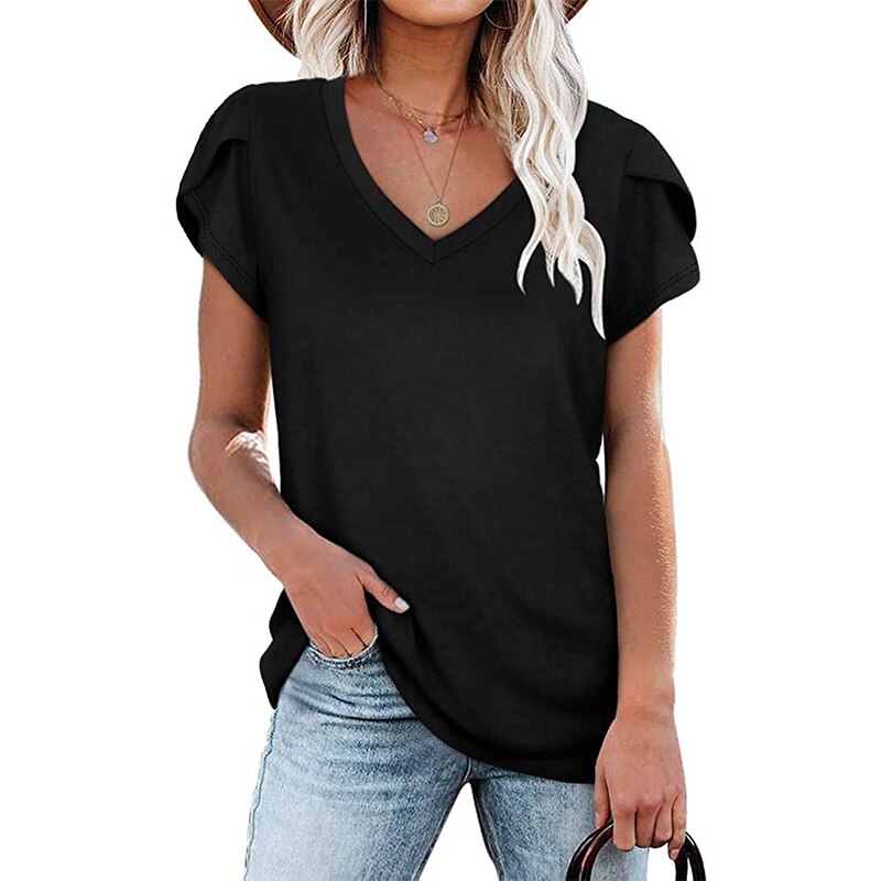 Fashion New Women T-Shirt Elegant Solid Color Ladies Tee