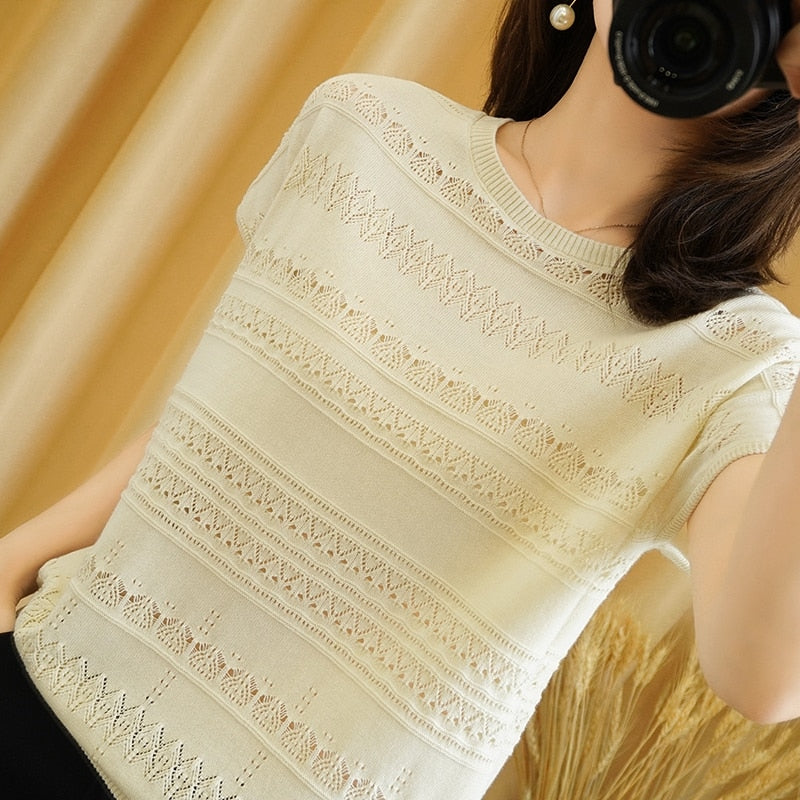 Pure cotton T-shirt women 2021 summer new round neck pullover pure color knitwear plus size casual sweater short sleeve tees hot