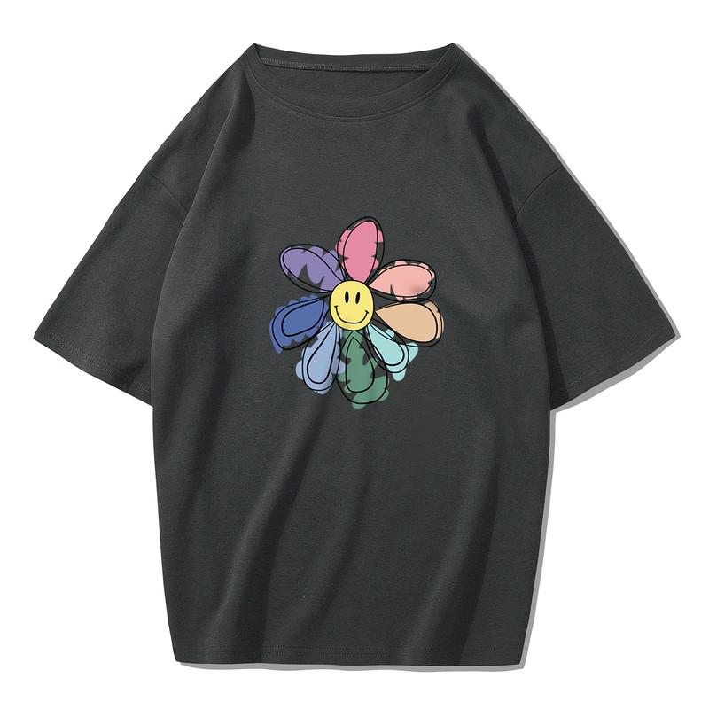 Yedinas Sunflower Print T Shirt Women Summer T-shirt Cotton Female Japanese Style Aesthetics Tops Oversized Streetwear Tee Shirt