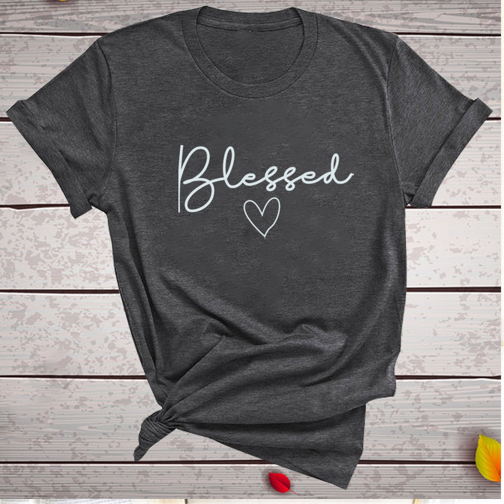 Blessed Heart Printing T-shirts Women Summer Clothes Vogue