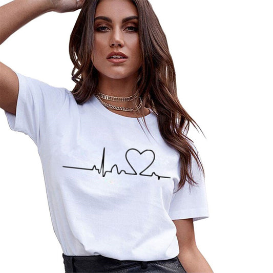 NEW2020 Women's t-shirt Casual Harajuku Heartbeat ladies kawaii t shirt summer femme women t shirt Plus Size S-2XL Tops