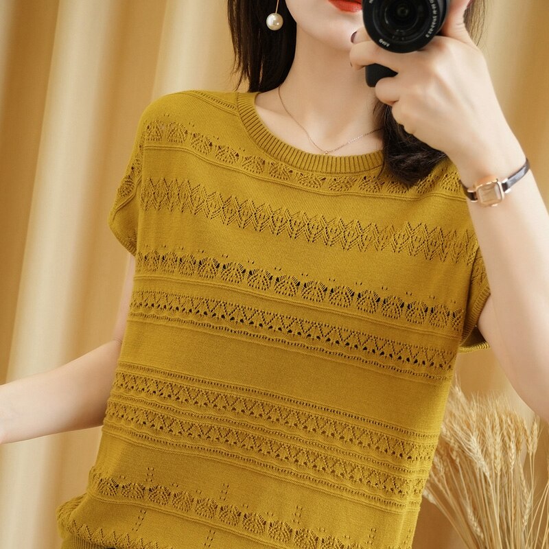 Pure cotton T-shirt women 2021 summer new round neck pullover pure color knitwear plus size casual sweater short sleeve tees hot