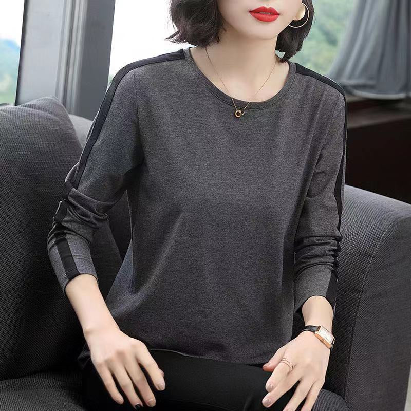 Women T-shirt Girl Casual Patchwork Color Block O-neck Long Sleeve